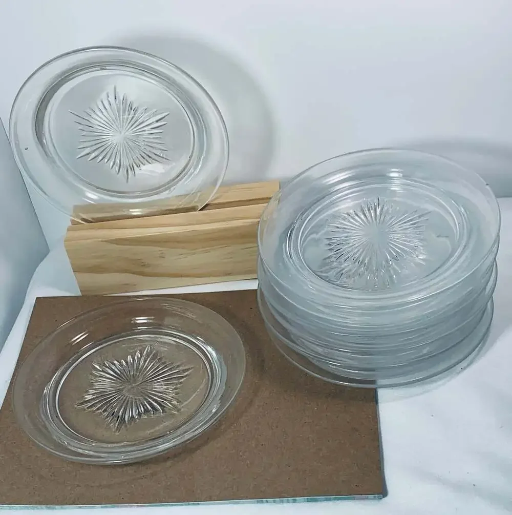 Starburst coasters Pressed glass 8 vintage